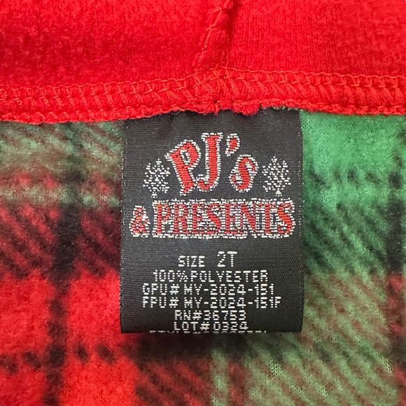 NWT PJ’s & Presents Pajama Onesie Toddler 2T Plaid Reindeer Hood Fleece Holiday - Picture 5 of 6